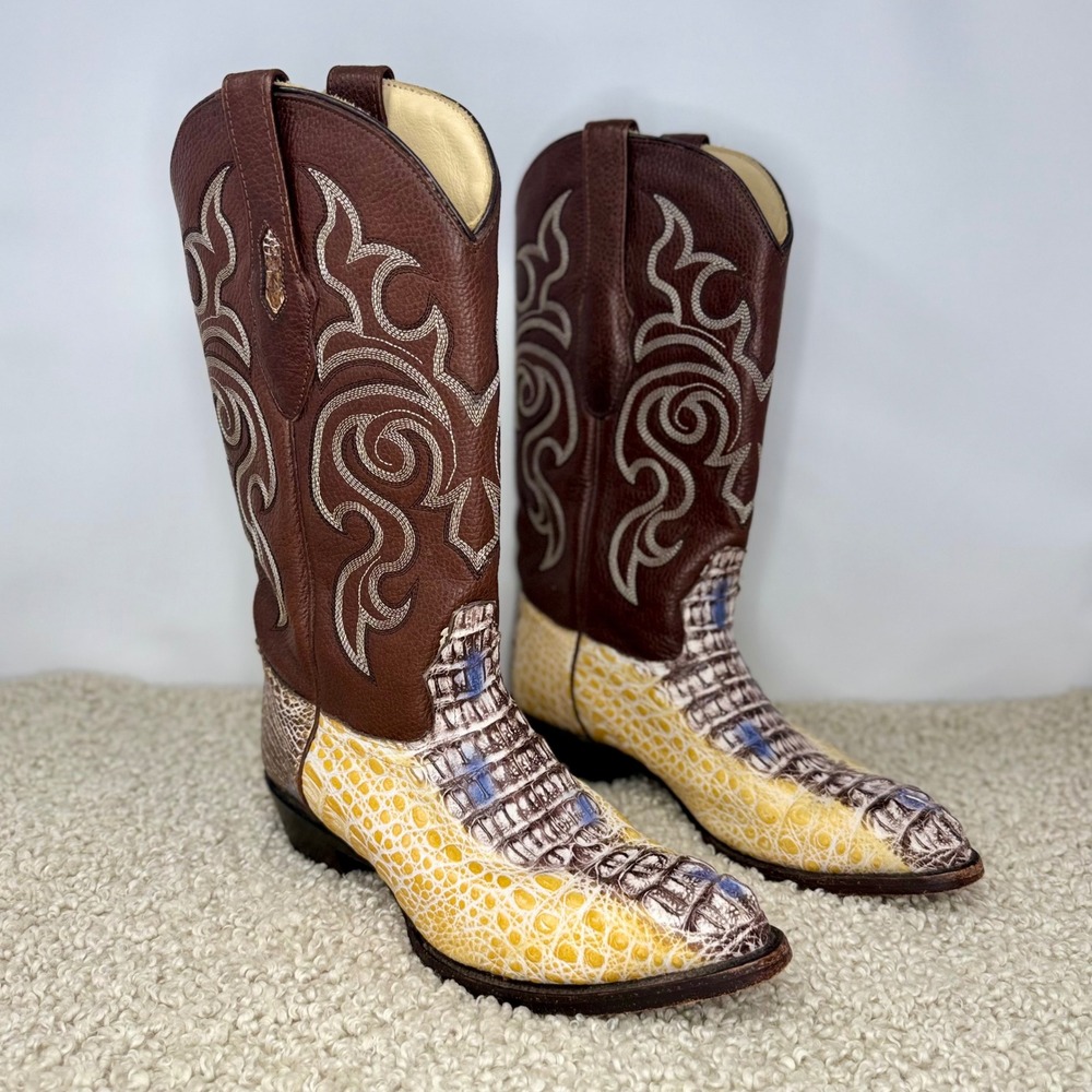 Los Altos 9.5 EE Genuine Natural Crocodile Caiman Hornback J-Toe Cowboy Boot